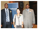 (Left to right) Jacob Munodawafa, executive secretary of the Southern Africa Telecommunications Association (SATA), Chie Wasserfall, acting managing director of Telecom and the Deputy Minister of Information and Communication Technology, Stanley Simataa during the official opening of the fifth regional workshop on fraud management, revenue assurance and network and cyber security held in Windhoek this week. (Photograph by Johanna Absalom)