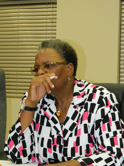 Netumbo Nandi-Ndaitwah, Minister of Environment and Tourism at a press conference this week. (Photograph by Clemencia Jacobs)