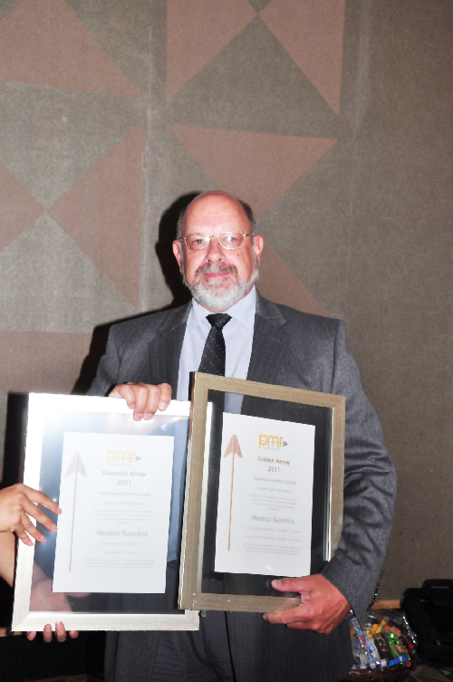 CEO, Kobus du Plessis, with the PMR Awards won by Meatco.