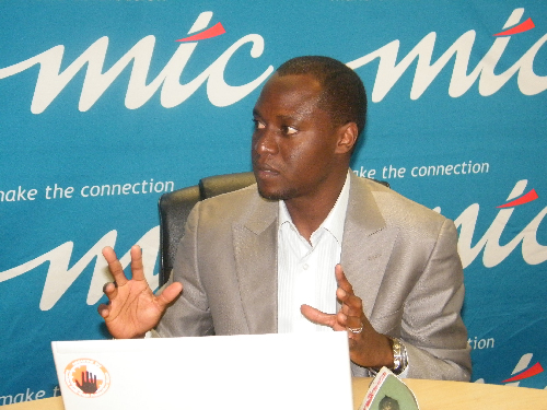 Tim Ekandjo, chief human capital and corporate affairs officer at MTC, during the pre-main awards press conference at MTC’s headquarters. (Photograph by Yvonne Amukwaya)