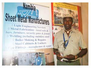 Daniel Amaambo, owner of the Arandis-based company, Namibia Sheet Metal Manufacturers at the Arandis Investment Conference and Mineral, Mining and Energy Expo. (Photograph by Lorato Khobetsi)