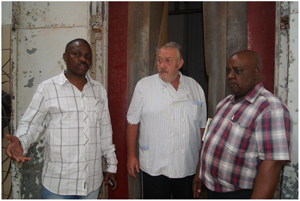 Benson Ntomwa, Deputy Director of Public and Environmental Health in the Ministry of Health and Social Service, Mr Dieter Ludwig, owner of the Meat Royal and Casper Tarumbwa, Environmental Practitioner in the Ministry of Health and Social Services. (Photograph by Josephina Shikongo)
