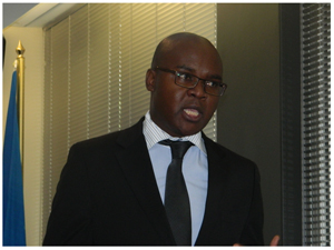 DBN’s Chief Executive Officer, Martin Inkumbi during the announcement of the four-year plan. (Photograph by Musa Carter)