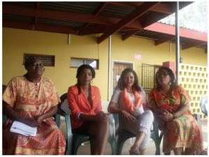 From the left, Rosa Namises, Sister Namibia, Hem Matsi, Victims to Survivors, Lizette Feris, Victims to Survivors and Natasha Tibinyane of MISA-Namibia at the launch of the Orange Day campaign to end violence against women and children (Photograph by Mandisa Rasmeni)
