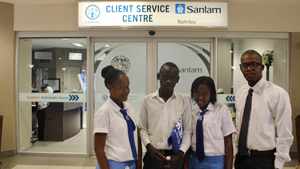 Learners from A. Shipena Secondary School visited Sanlam recently on a two-hour Job Shadow programme accompanied by Junior Achievement volunteer Mbumbijazo Katjivena (right).