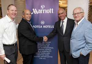 From the left are Mark Satterfield, Chief Operations Office of Marriott International Middle East & Africa, Arthur Gillis, former CEO of the Protea Hospitality Group and the new Non-Executive Chairman, Africa Development for Marriott International, Alex Kyriakidis, President & Managing Director of Marriott International Middle East & Africa, and Otto Stehlik, founder of the Protea Hospitality Group.