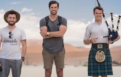 Bagpipe playing trio explore Namibia in world record quest
