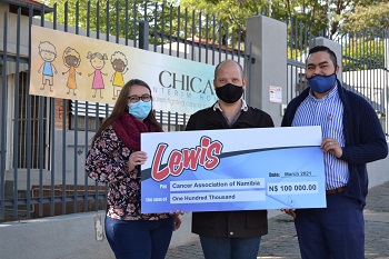 Cancer Association receives N$100,000 donation from Lewis Stores