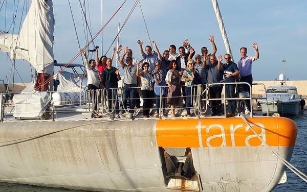 Research schooner Tara at anchor in Walvis Bay for five days